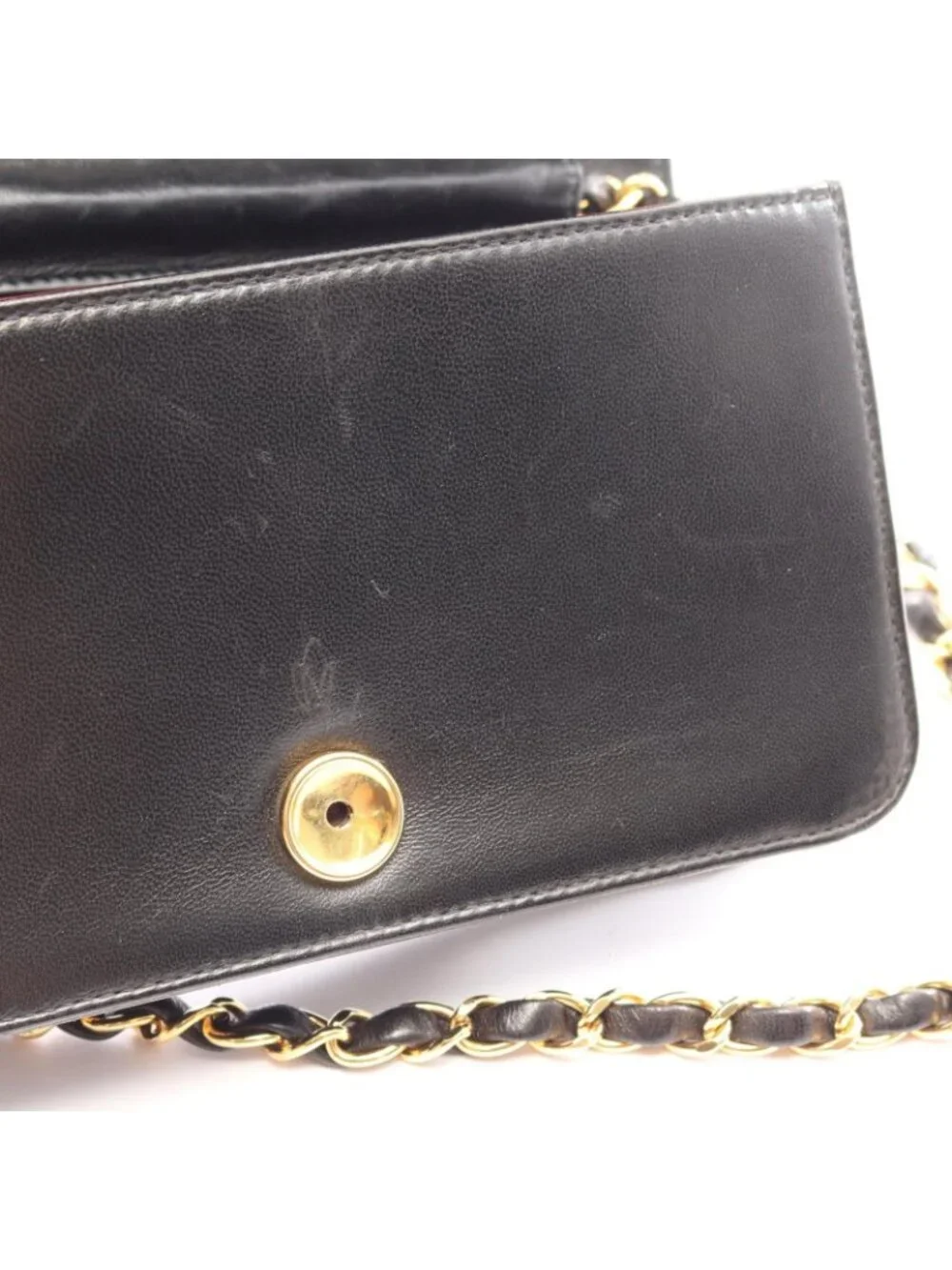 Chanel Shoulder Bag Mini Quilted Full Flap Black Lambskin Push Lock Chain